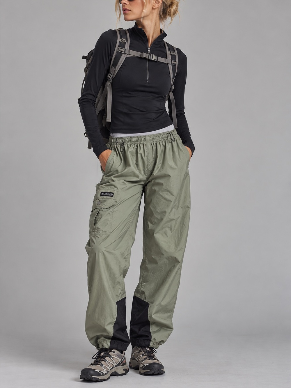 Vintage 90s Columbia Sportswear Nylon Cargo Pants Green Gorpcore M - Picture 1 of 10